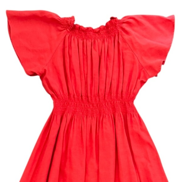 Zara Flowy Flutter Sleeve Linen Blend Midi Knee Length Dress, Coral Red, Size L - Picture 7 of 11